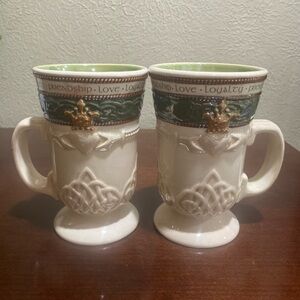 Vintage, Set of 2, Royal Tara Bone China Claddagh Design Mugs